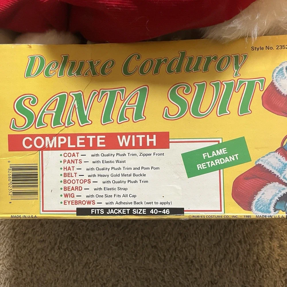 Vintage 1985 Rubies Deluxe Corduroy Santa Suit‎ Fits Size 40-46 Flame Retardant
